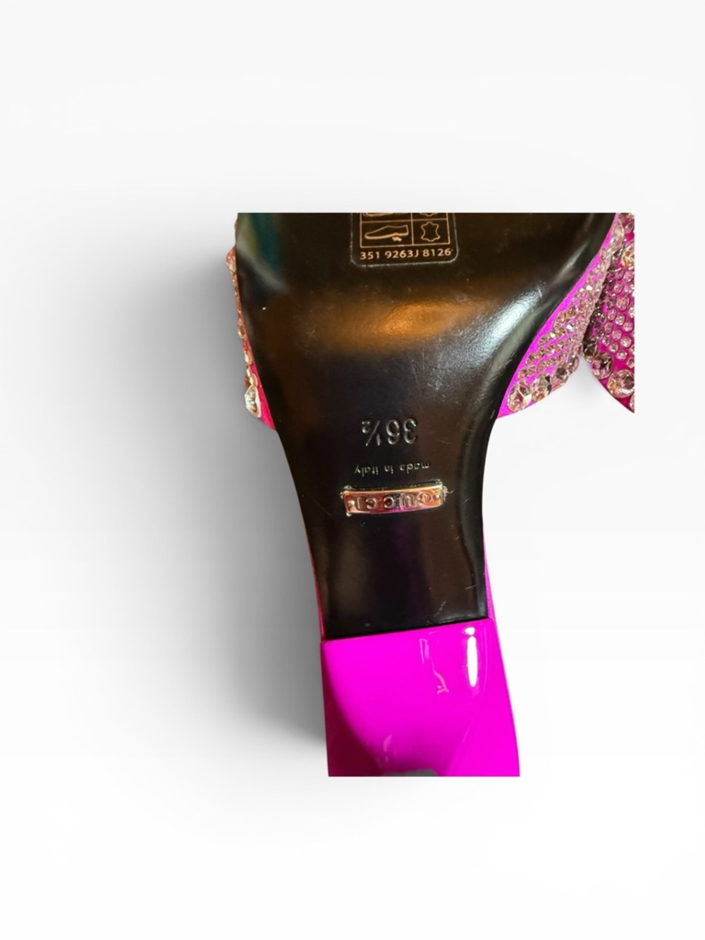 GUCCI Galactica Mules Fuchsia Crystal Embellished Sculptural Heel EU 36.5 US 6.5 - Picture 12 of 16